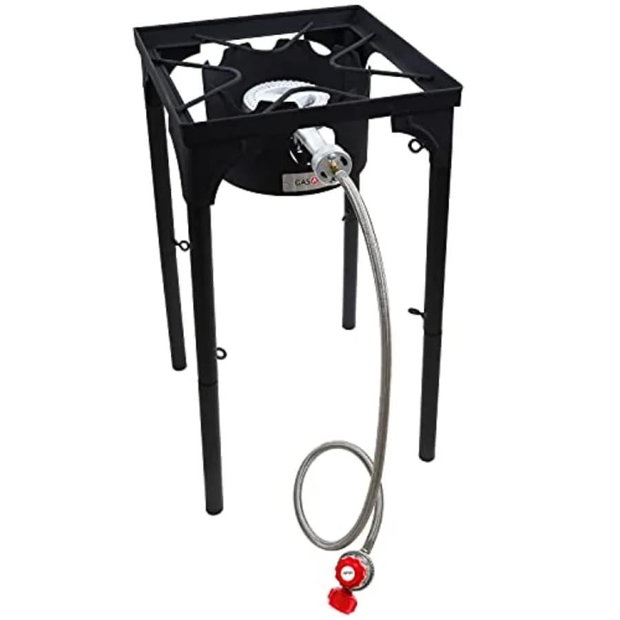 Fornello da campeggio GasOne a propano a bruciatore singolo con vernice ad alta temperatura Regolatore intrecciato in acciaio QCC rosso Gamba regolabile in altezza