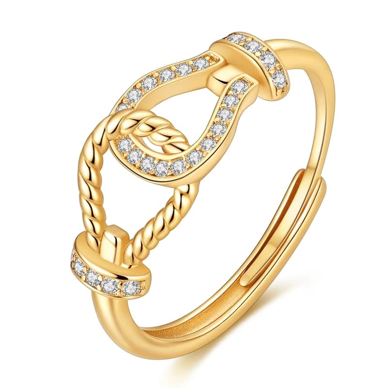 Original 925 Sterling Silver Golden Double Ring Horseshoe Open Rings For Women Girls Jewelry Birthday Anniversary Gifts
