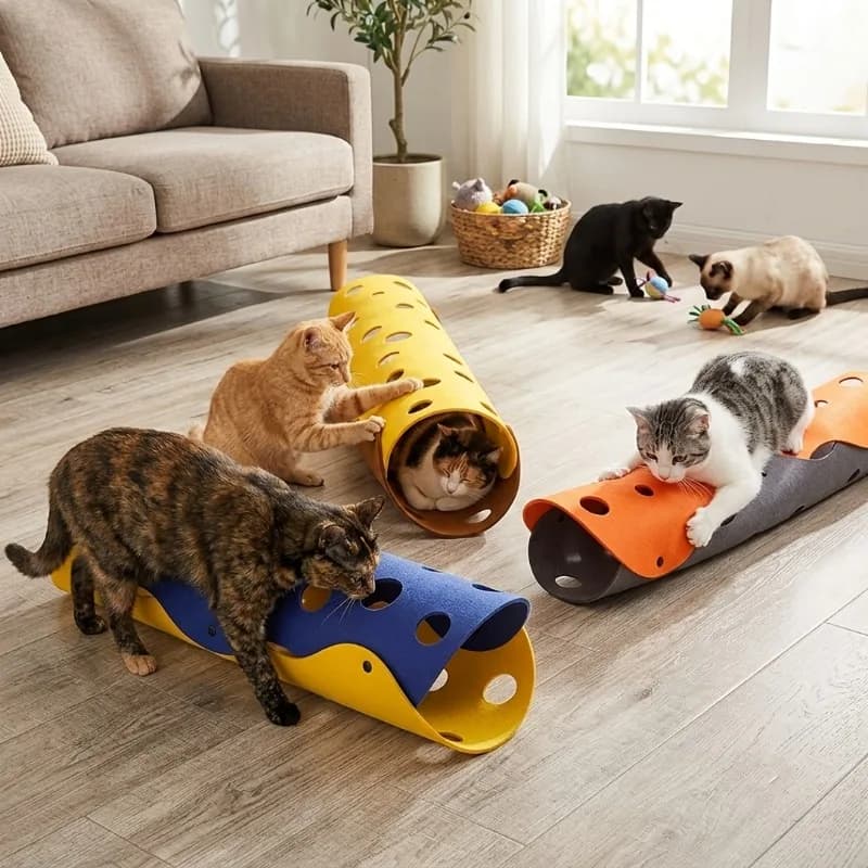 Felt Cat Tunnel Toy, DIY Cat Bed House, Kitten Mat, Pet Mat, Pet Toy, Tree Hole Maze, Cat Hideout, Removable and Washable