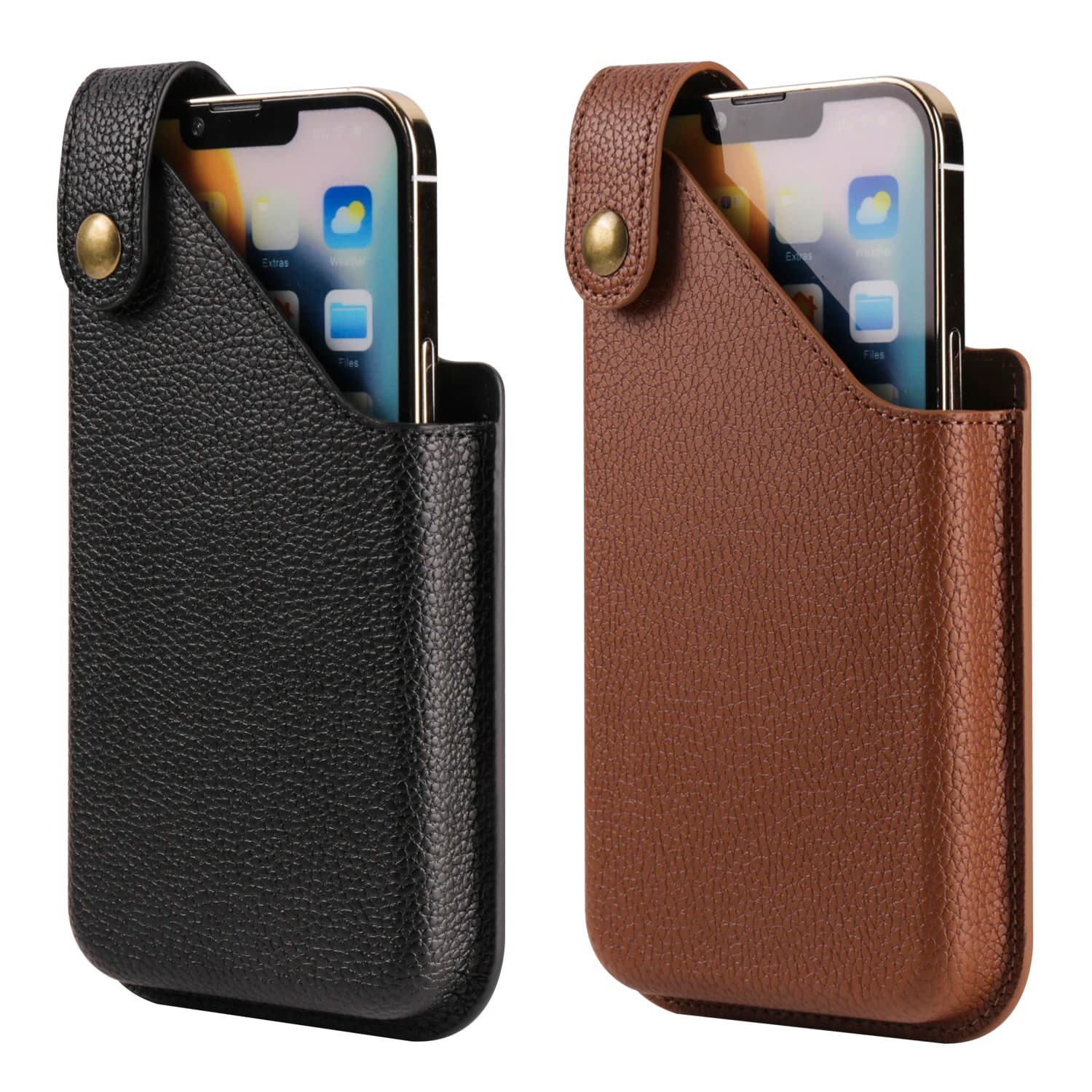 Custodia con clip da cintura per telefono in pelle di mucca per iPhone 16 15 14 13 Pro Max Samsung S25 S24 Plus Redmi Nota 12 Custodia per fondina da uomo