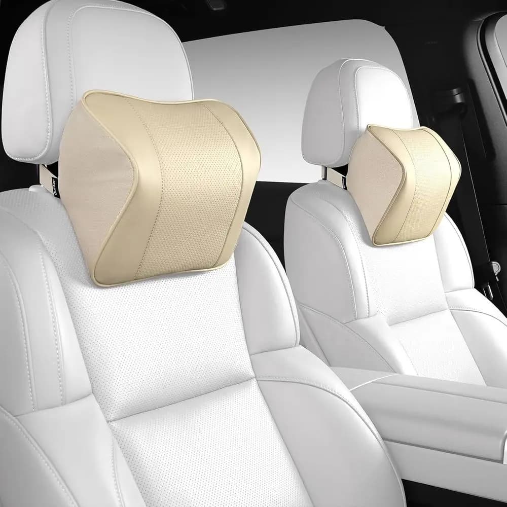 Cuscino per il collo in pelle per auto, cuscino poggiatesta in memory foam, supporto cervicale ergonomico per Tesla Model 3/Y/X, Lexus, BMW - Traspirante