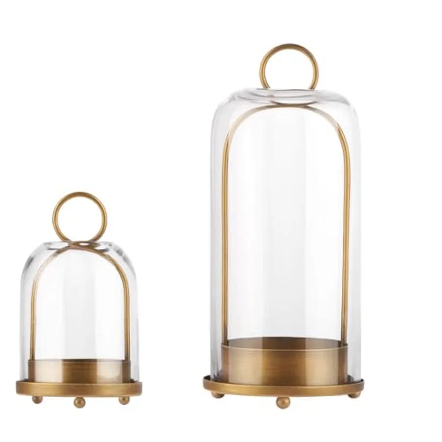 Portacandele in Metallo Versatile da 5 e 4 Pollici con Cupola in Vetro Artigianale Robusta per Candele a Colonna e Piante, 5.1" xH11.8 4" xH