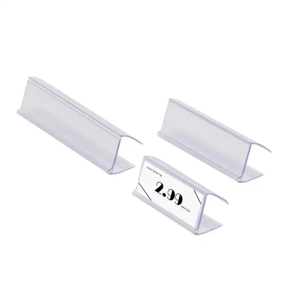 25 clip per esposizione di biglietti per scaffali in legno con cornice per etichette in plastica trasparente, porta carte di prezzi in PVC