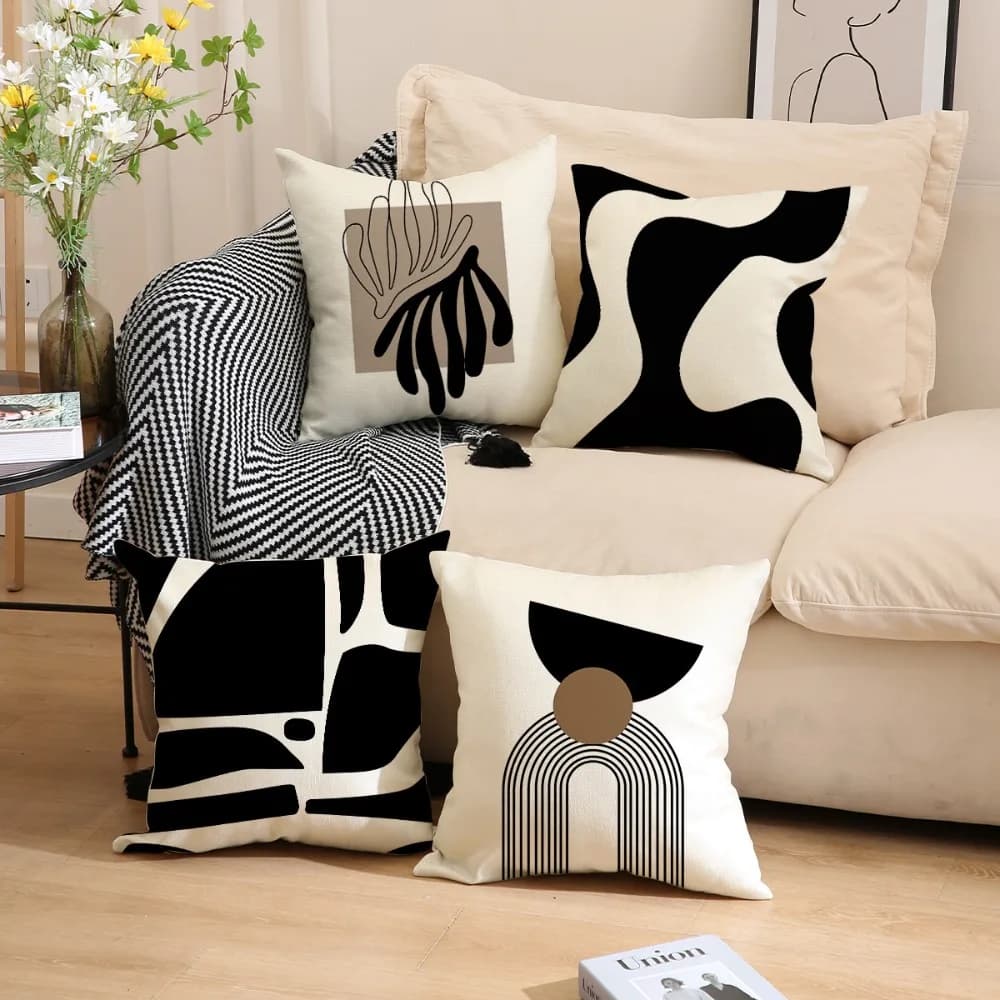 Double Sided Print Cushion Cover, Modern Black and White Pillow Case, Decorative Abstract Throw Pillowcase Holiday Gift for Sofa