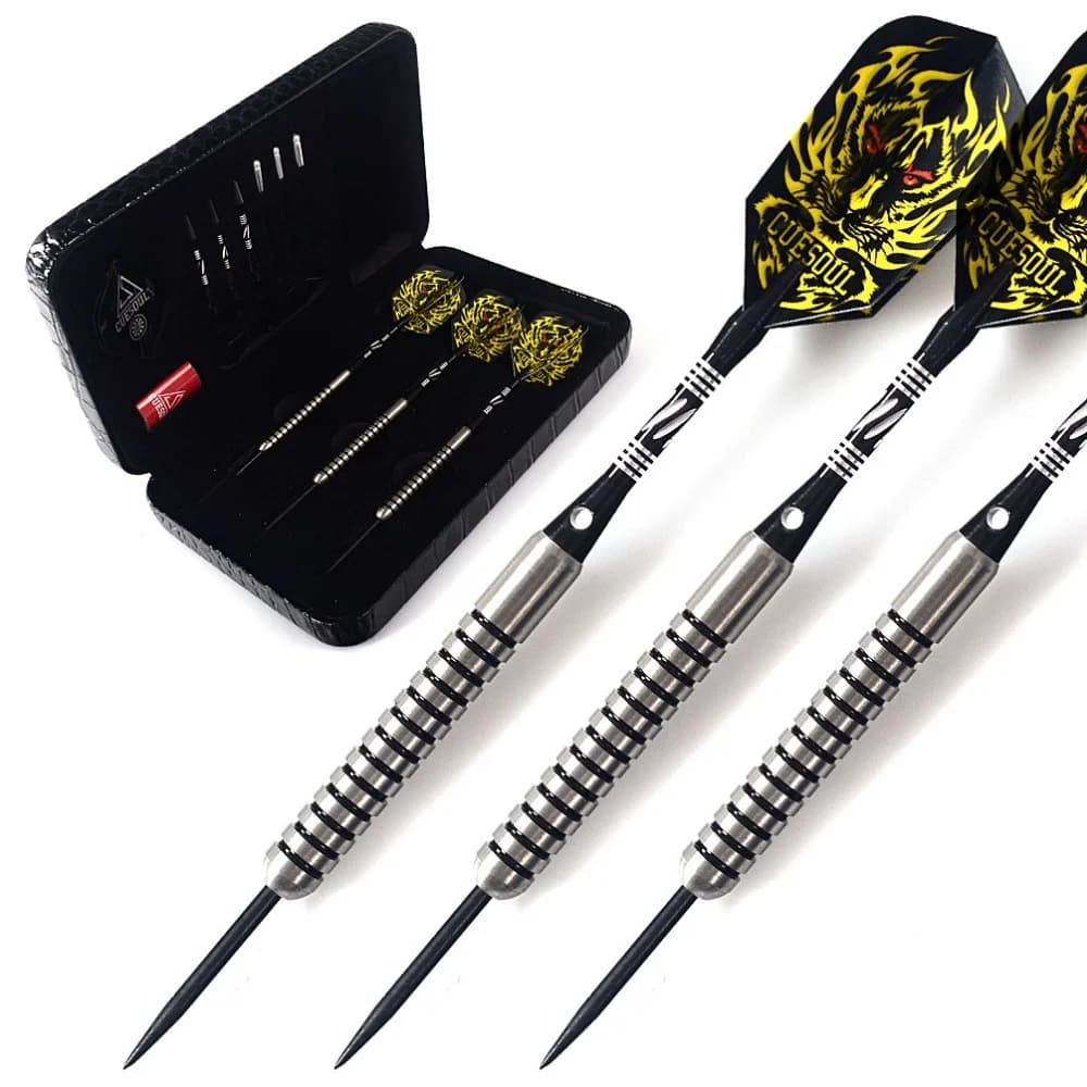CUESOUL 25 grammi Set di freccette con punta in acciaio al tungsteno al 90% Freccette professionali con albero Custodia nera Volo giallo