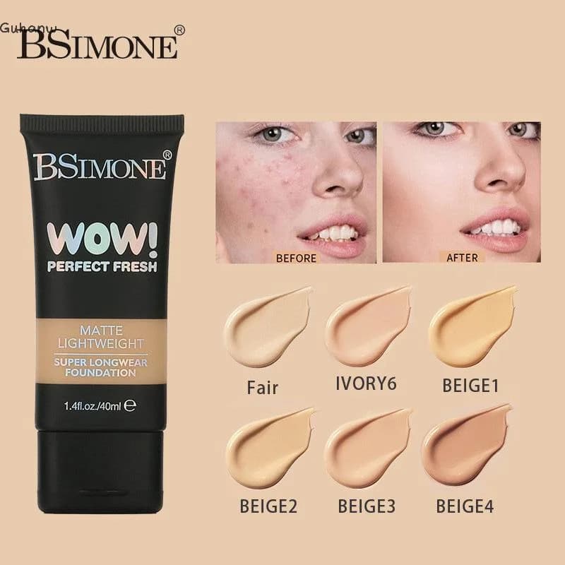 【WHB】BSIMONE Fondotinta Opaco 40ml Leggero, Super Resistente, Idratante, Copertura Modulabile, Non Appiccicoso, Adatto per Pelle Secca
