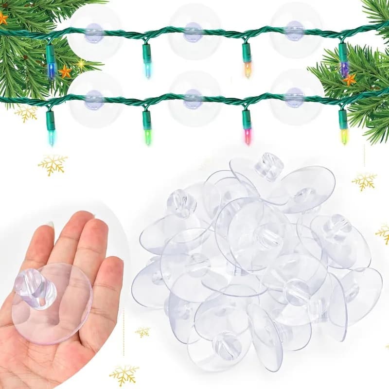 Christmas Light Suction Cup Hooks - Durable Plastic No-Drill Window & Glass Clips for Holiday Decorations