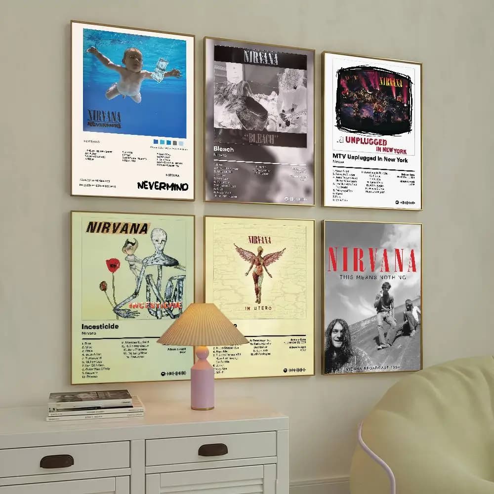 Hot Rock Band N-Nirvana Poster HD Art Sticky Wall Decorazione impermeabile per la casa, il soggiorno, il bar