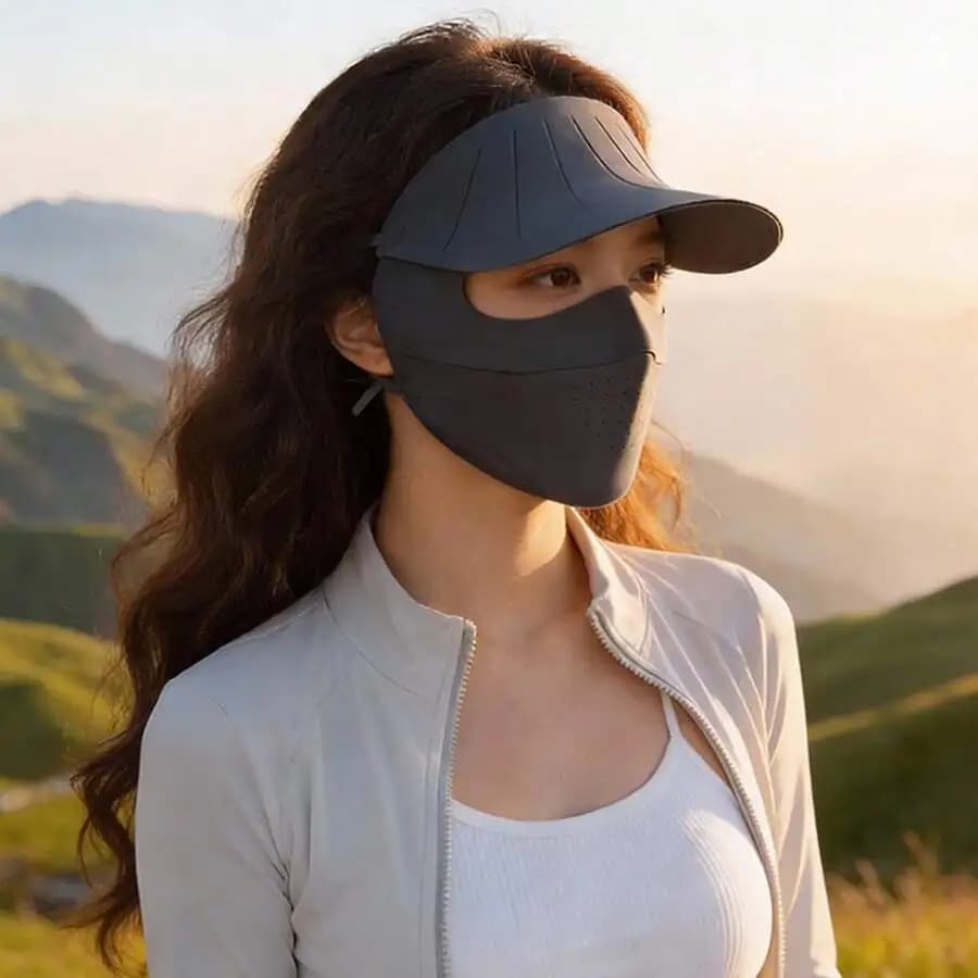 Sun protective visor hat with integrated mask for women, breathable, for cycling and outdoor hiking