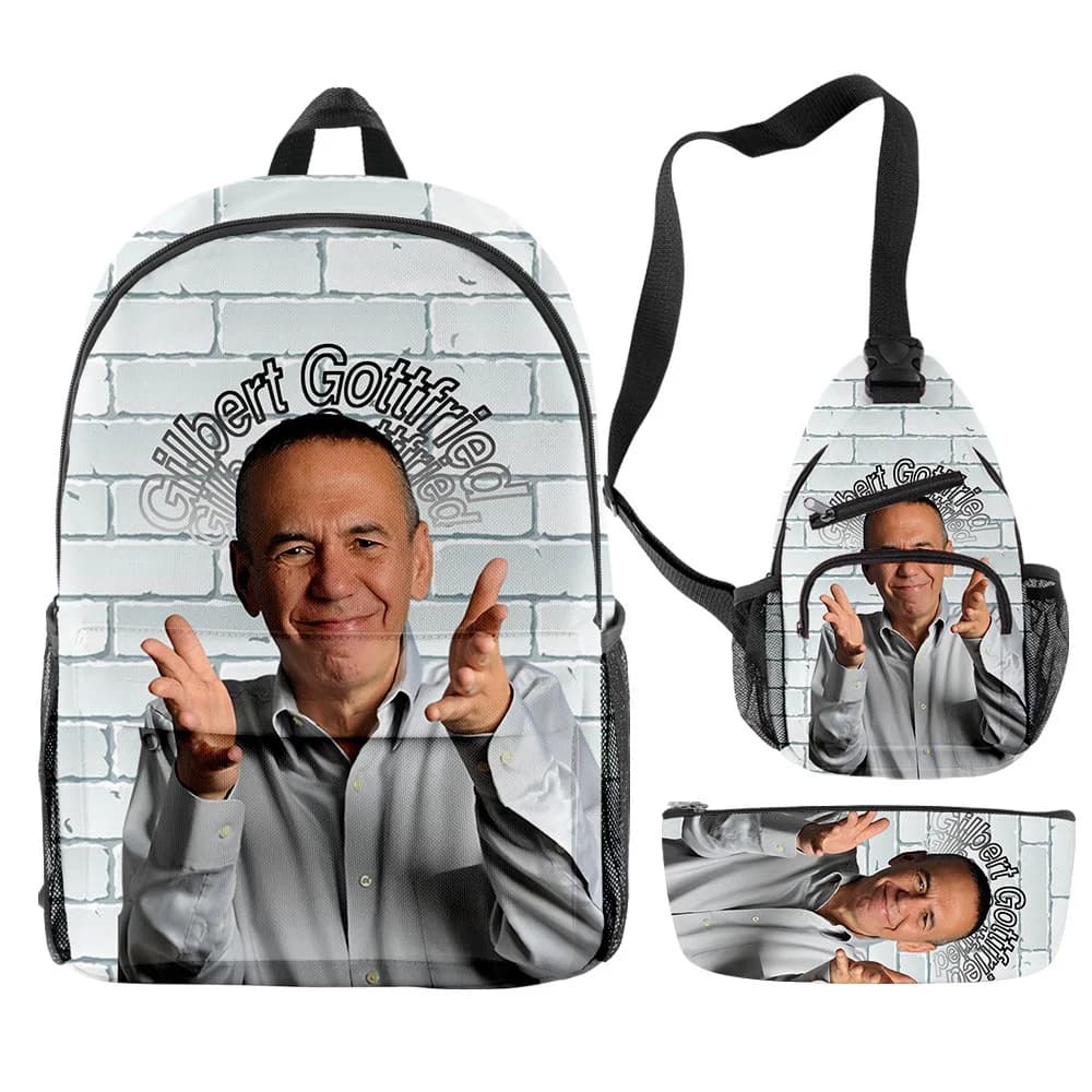 Classic Set of 3 Pieces with 3D Print Gilbert Gottfried: School Backpack, Laptop Travel Bag, Shoulder Bag and Hoodie