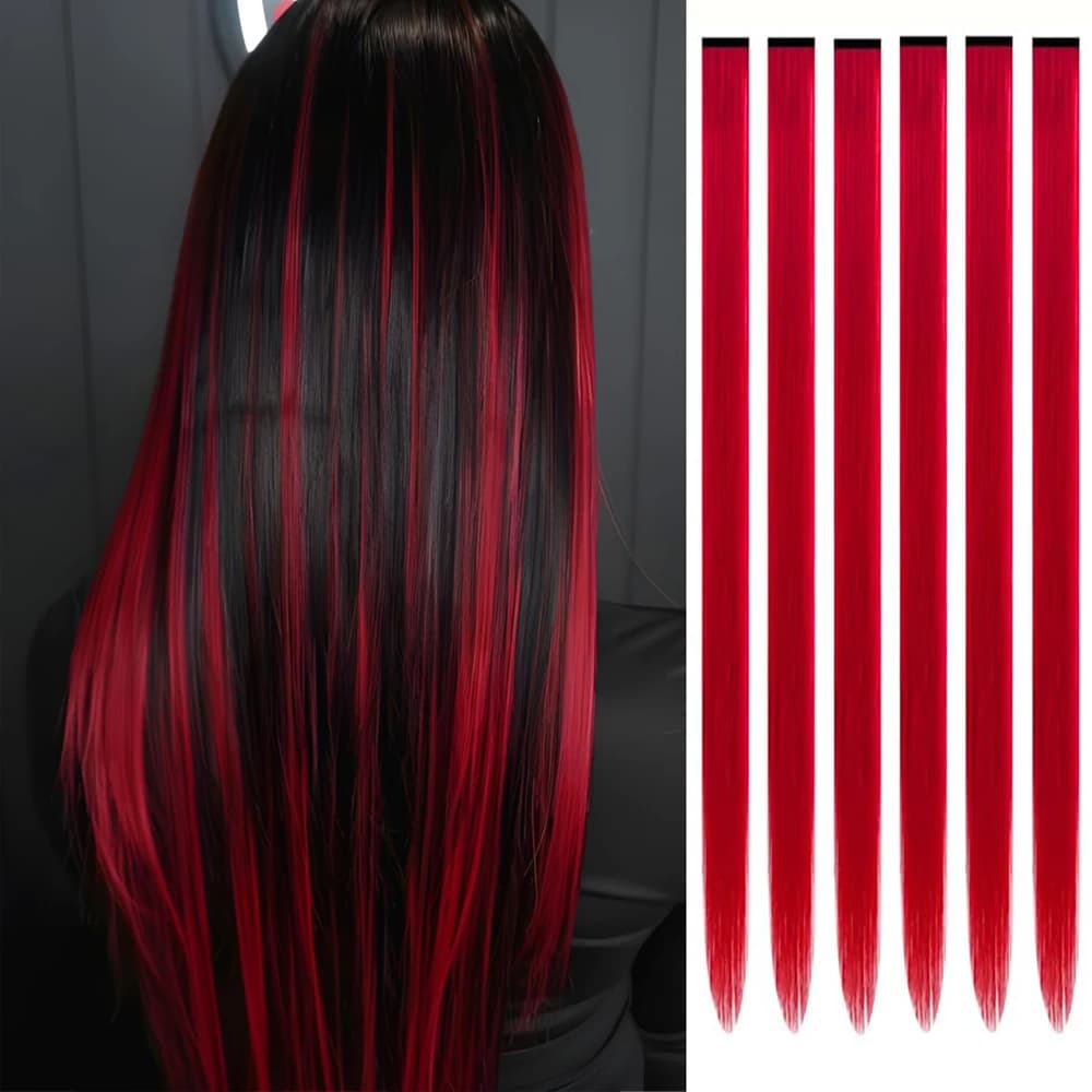 6 Pezzi di Extension a Clip, 24 Pollici, Extension Colorate per Feste, Capelli Sintetici Lunghi e Lisci per Donne, Bambini e Ragazze
