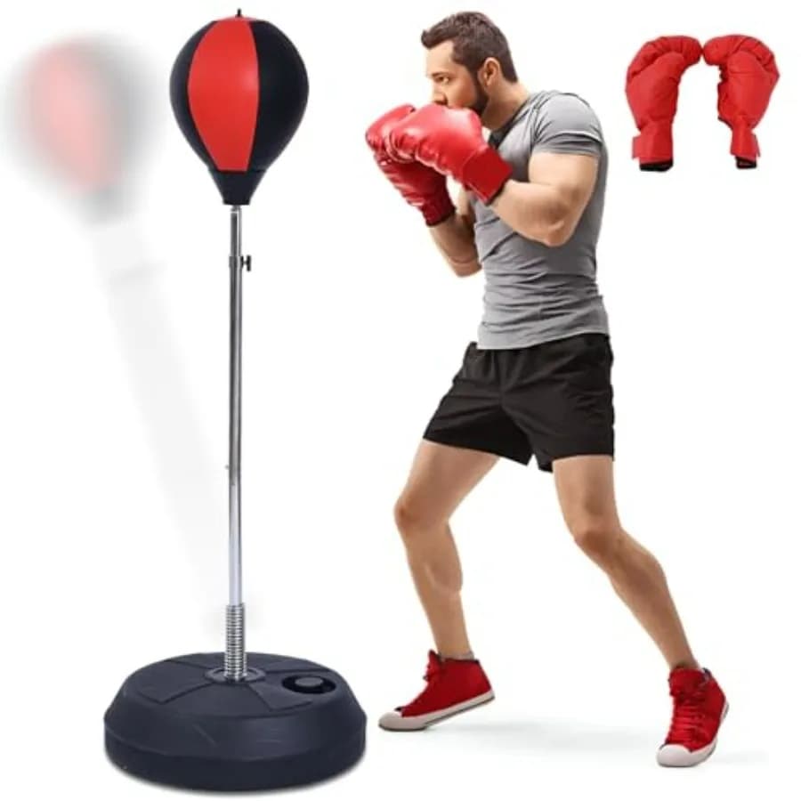 Sacco da Boxe Autoportante Regolabile in Altezza con Barra Riflessiva per Allenamento MMA, Attrezzatura da Palestra Domestica, Sacco da Boxe Rosso con