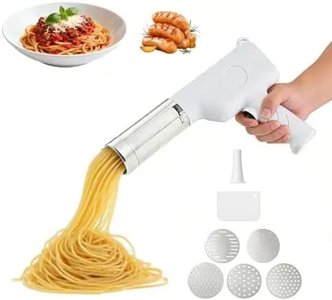 Macchina Elettrica Wireless per Pasta con 5 Stampi e Ugello per Salsicce - Macchina Automatica per Pasta Fatta in Casa, Ramen, Spaghetti | Easy Cl