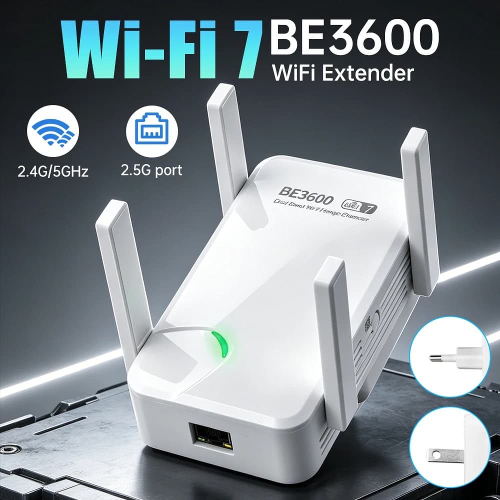 WiFi 7 3600Mbps Wireless Repeater EU/US Plug with 4 External Antennas 2.5G Port WAN/LAN WIFI Extender Signal Booster AP Mode