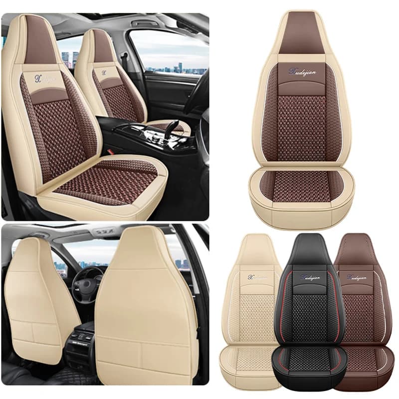 Universal front seat covers for 2-piece cars, breathable mesh and PU leather, comfortable and durable for all seasons, suitable for most vehicle models