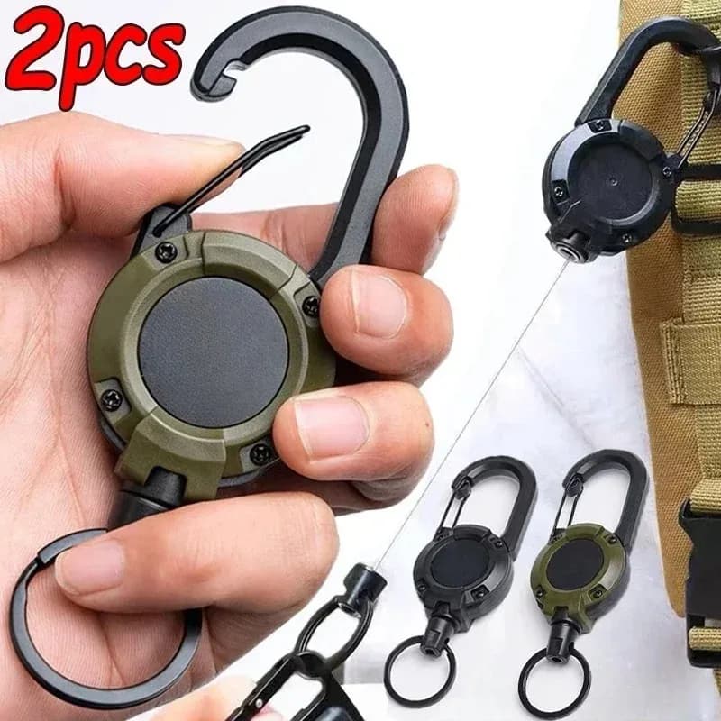 1/2/3pcs Heavy Duty Retractable Pull Badge ID Spool Moschetton Keychain Steel Wire Spool Buckle Keychain Exterior Tools