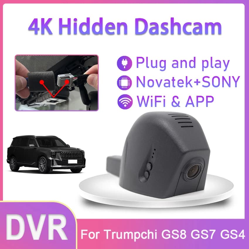 Dash Cam per Auto 4K UHD Plug and Play, Facile Installazione, Wi-Fi, per Trumpchi GS8 GS7 GS4 2018-2021, Controllo tramite App Mobile