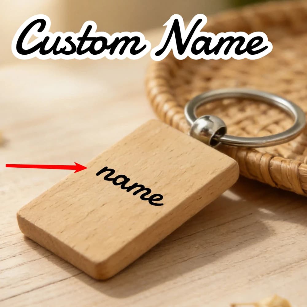 Portachiavi Personalizzato con Logo e Nome, Incisione Laser, in Legno, per Auto e Moto, Ciondolo Retrò Rotondo o Rettangolare, Regalo Carino