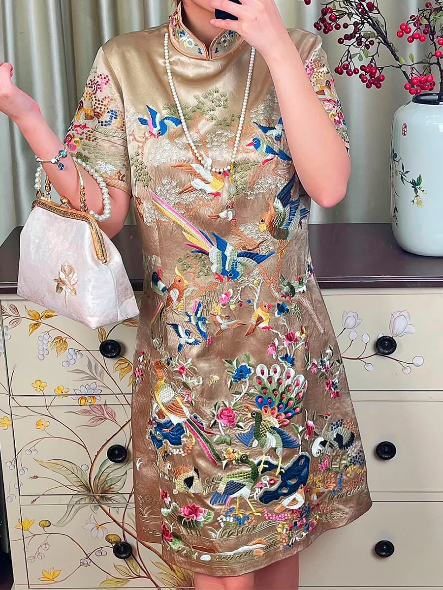 New 2025 Style Improved Dress Young Waist-Cinching Ethnic Trendy Embroidery Heavy Work Short Length Chinese Style