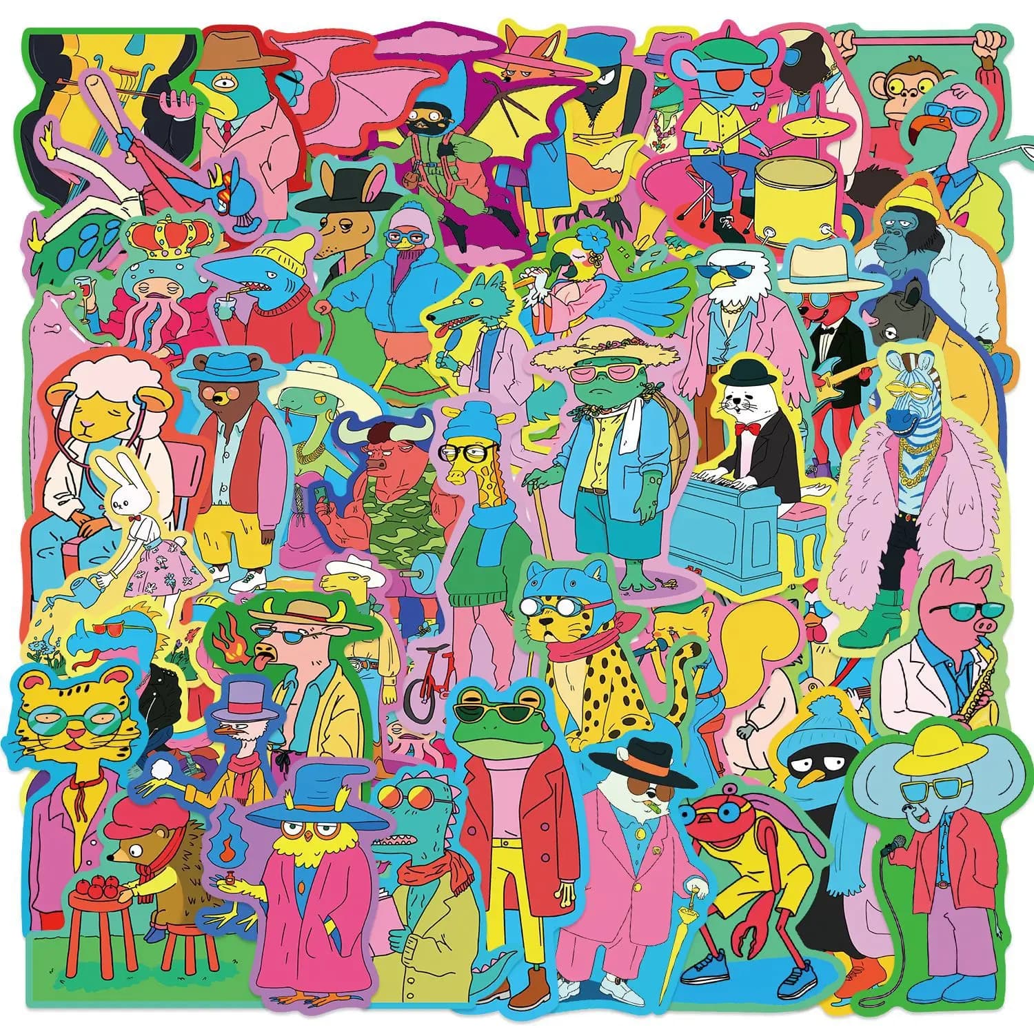 50 pezzi di cartoni animati colorati animali graffiti adesivi custodia per telefono laptop chitarra diario notebook decorazione bagagli adesivi impermeabili