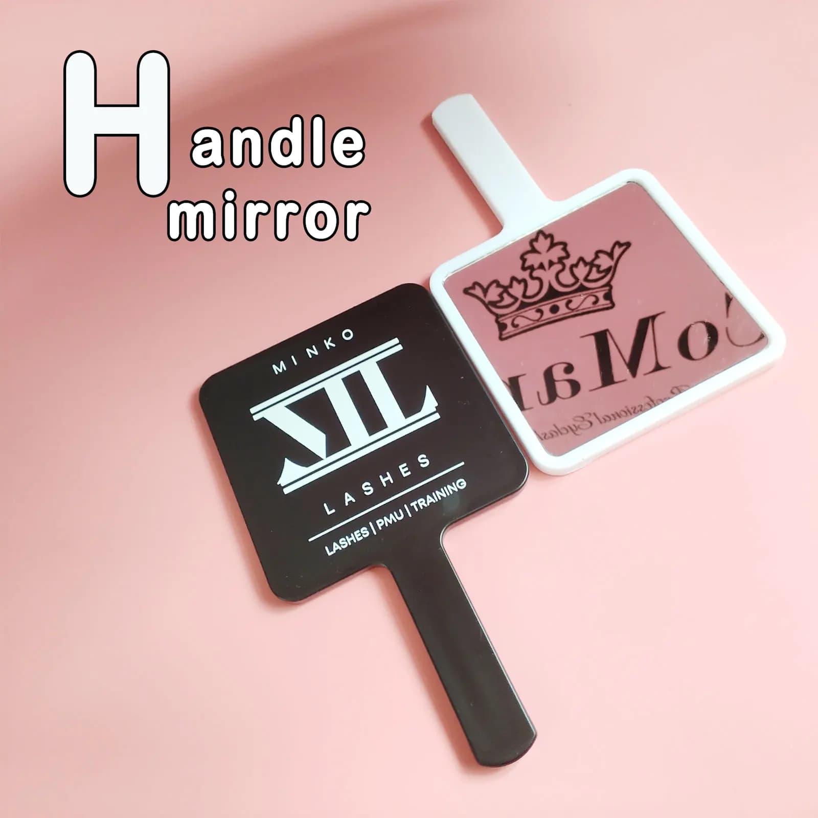 Mirror with custom handle wholesale label with logo customized mirrors held in hand Bluk 5/10 pieces lotto mirror square print Logo supplier