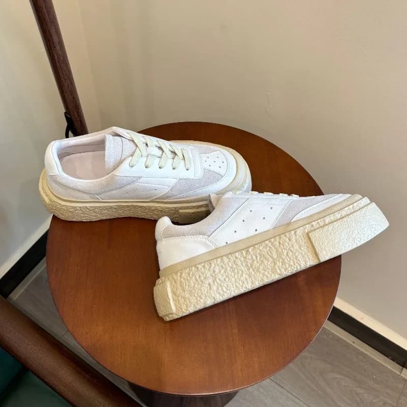 Genuine Leather Thick-sole Height-increasing 5CM White Shoes Women Sneakers Outdoor Training Shoes Casual Platform Skate Shoes