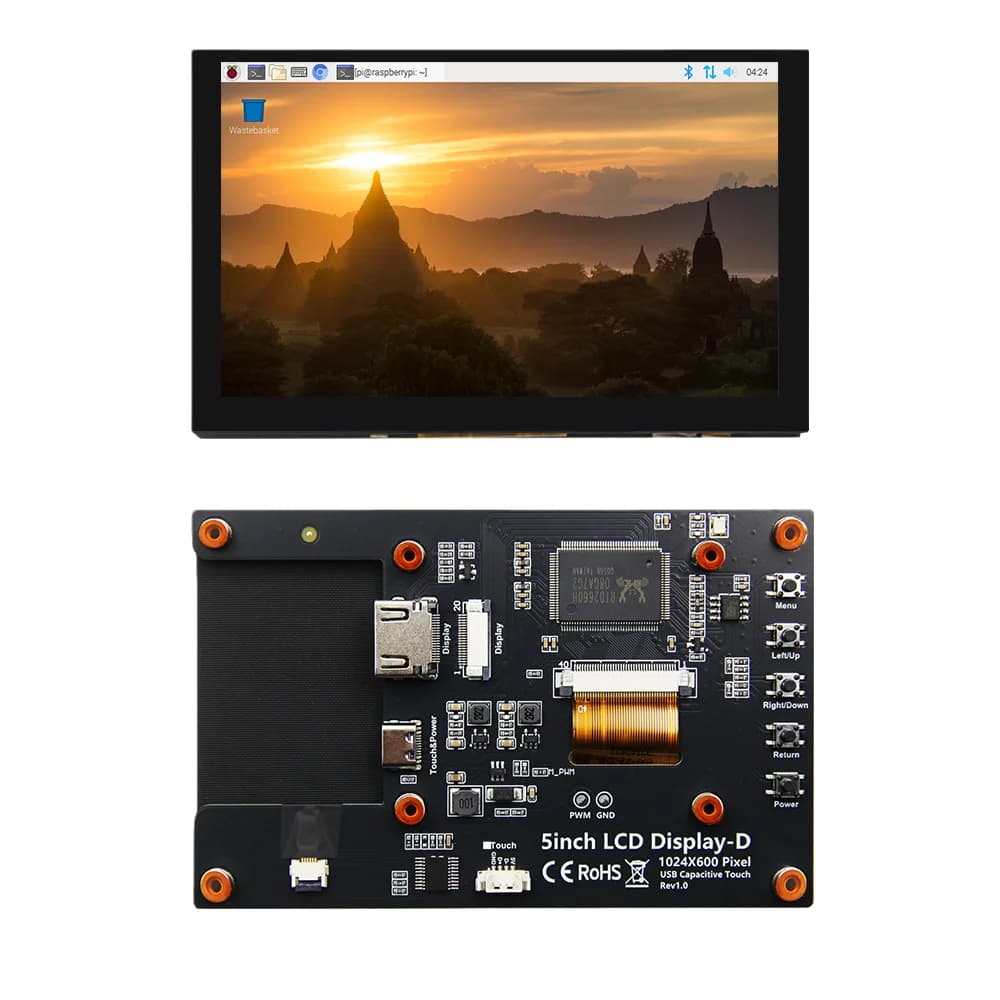 5 inch capacitive touchscreen monitor with HDMI display, compatible with Raspberry Pi 5/4B, high definition IPS, ideal for Raspberry Pi
