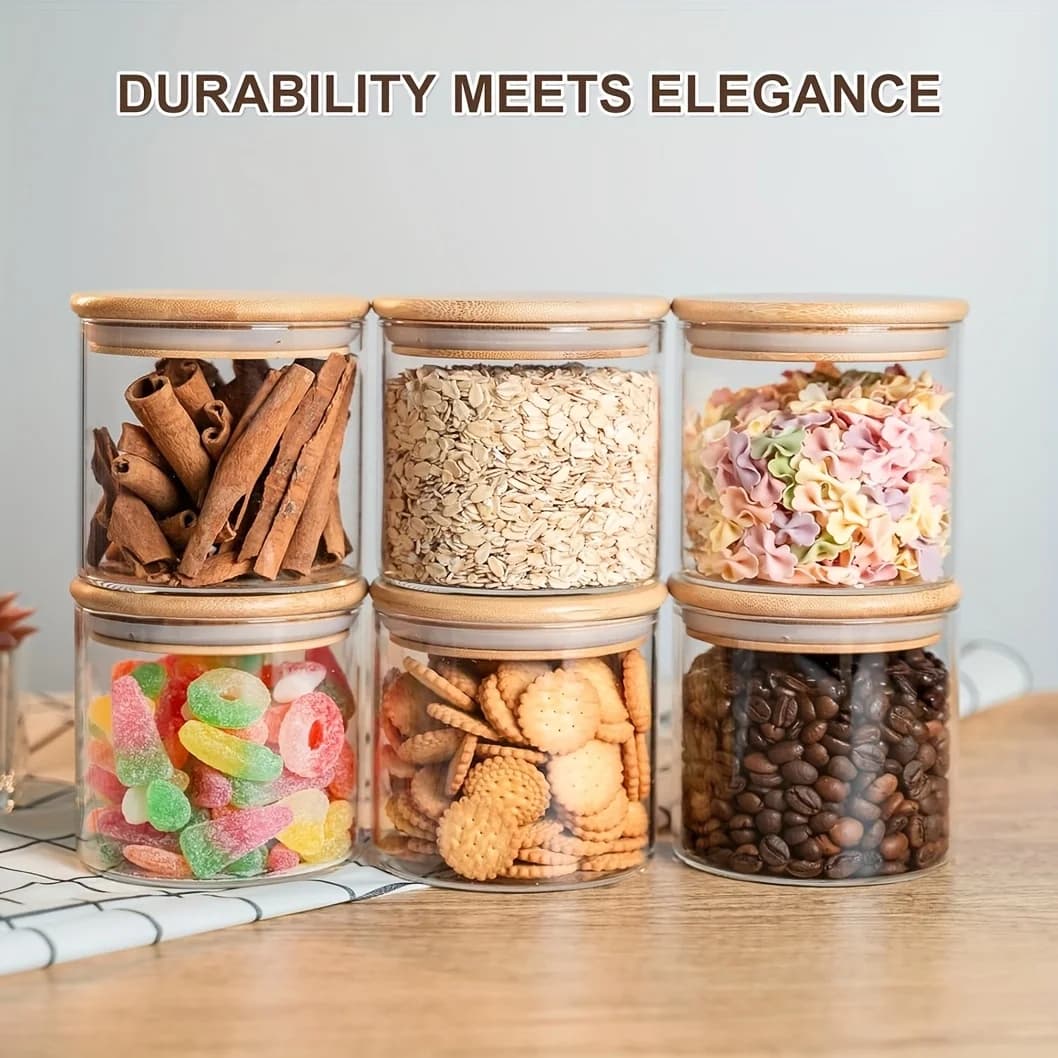 22oz Set Of 6 Glass Jars With Airtight Bamboo Lids Glass Kitchen Canisters Clear Container For Food Storage Of Dry Goods Cookie