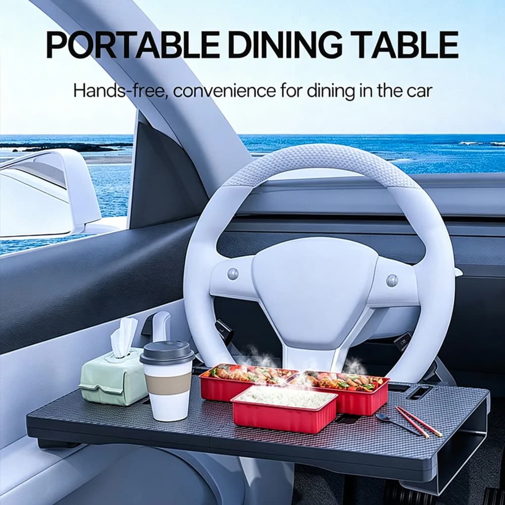 Tavolino Pieghevole 2-in-1 per Volante Auto, Design in Fibra di Carbonio, Organizzatore per Sedile Auto, per Laptop, Cibo e Scrittura