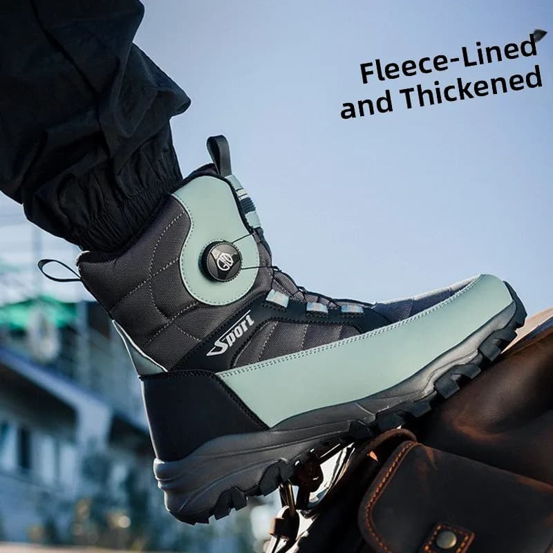Men's Winter Thickened Fleece Lined Snow Boots Anti-slip Waterproof Outdoor Mountain Climbing Shoes Warm Cold Resistant Cotto...
