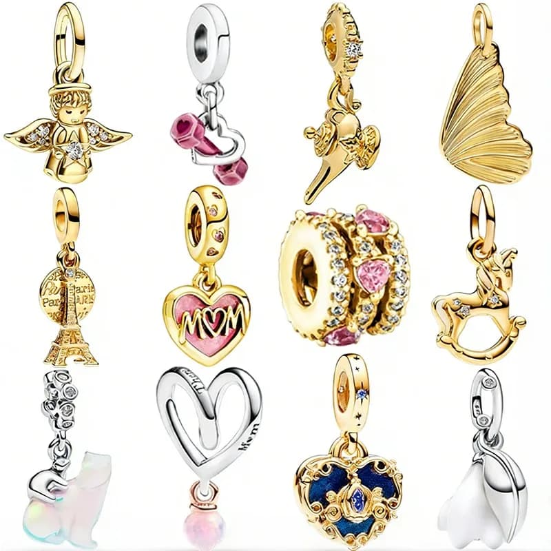 Bestseller: Charm a Forma di Torre d'Angelo Scintillante e Cuore, Serie Dumbbell, Compatibili con Bracciali in Argento Sterling Originale, Idea Regalo