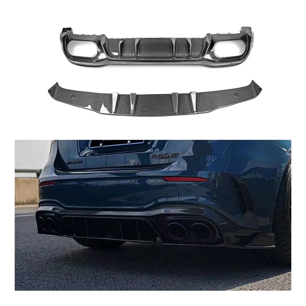 New Dry Carbon Fiber Rear Diffuser Bumper Lip Spoiler For Mercedes Benz W177 Class Sport A35 A45s Hatchback Automotive
