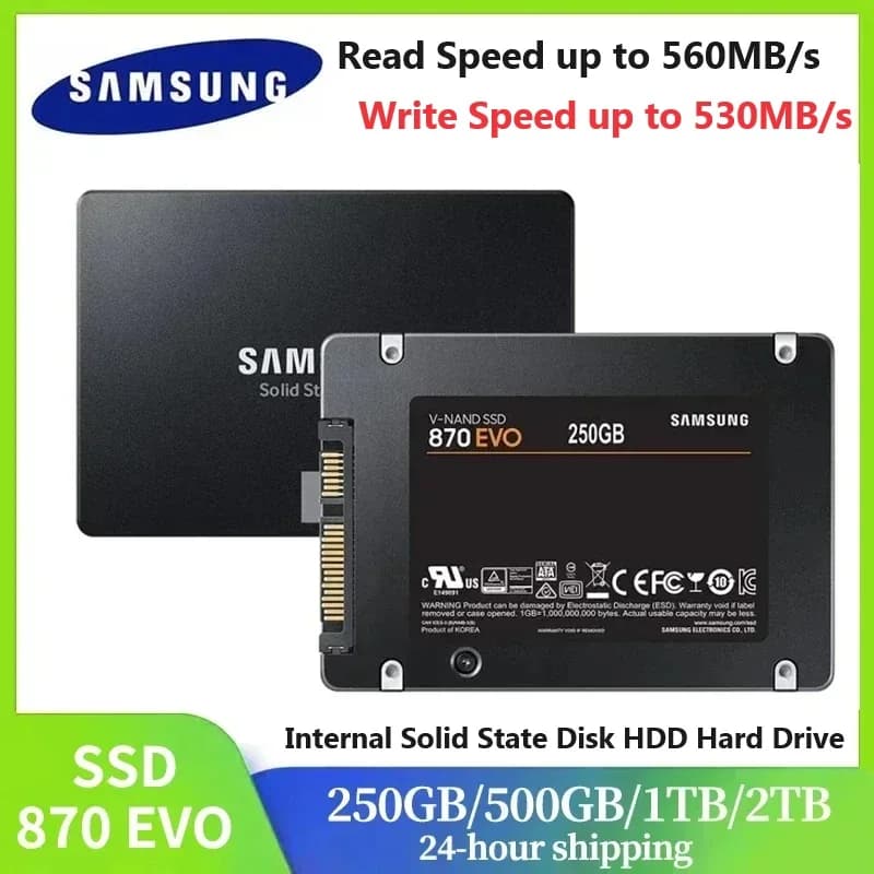 SSD SAMSUNG 870 EVO, disco a stato solido interno, HDD, disco rigido SATA3 da 2,5 pollici per laptop e desktop, 1TB, 2TB, 250GB, 500GB, PC, MLC, disco rigido