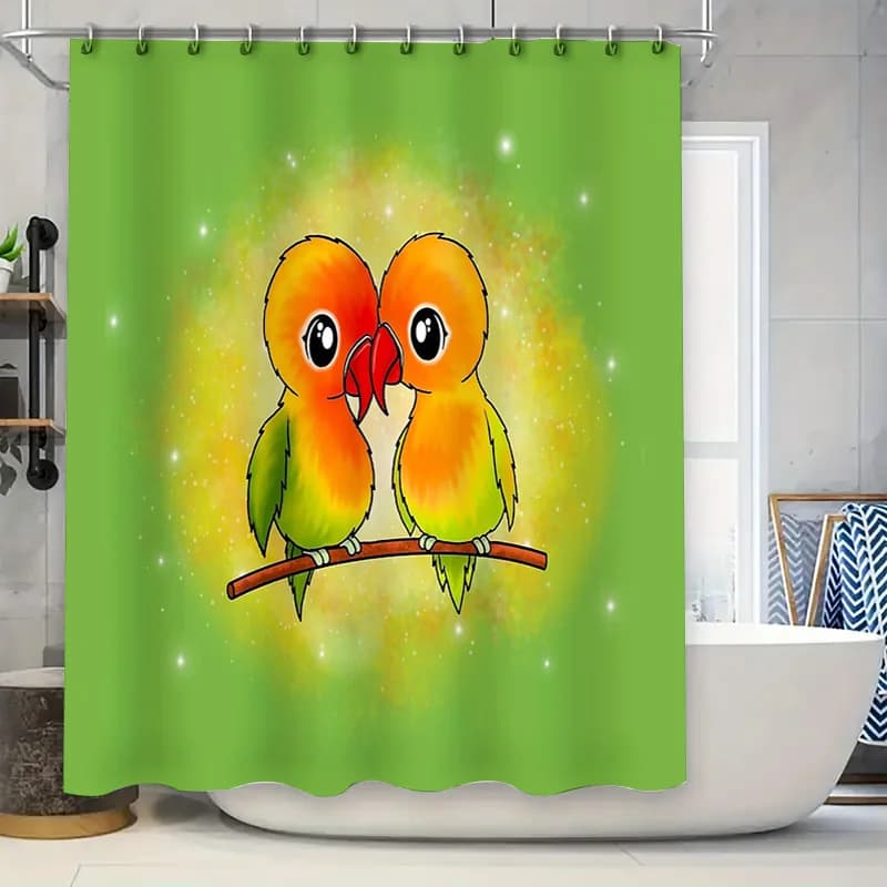 Set di tende da doccia con pappagalli carini, uccelli tropicali, decorazioni per il bagno, tema foresta naturale, tessuto impermeabile, decorazioni per la casa