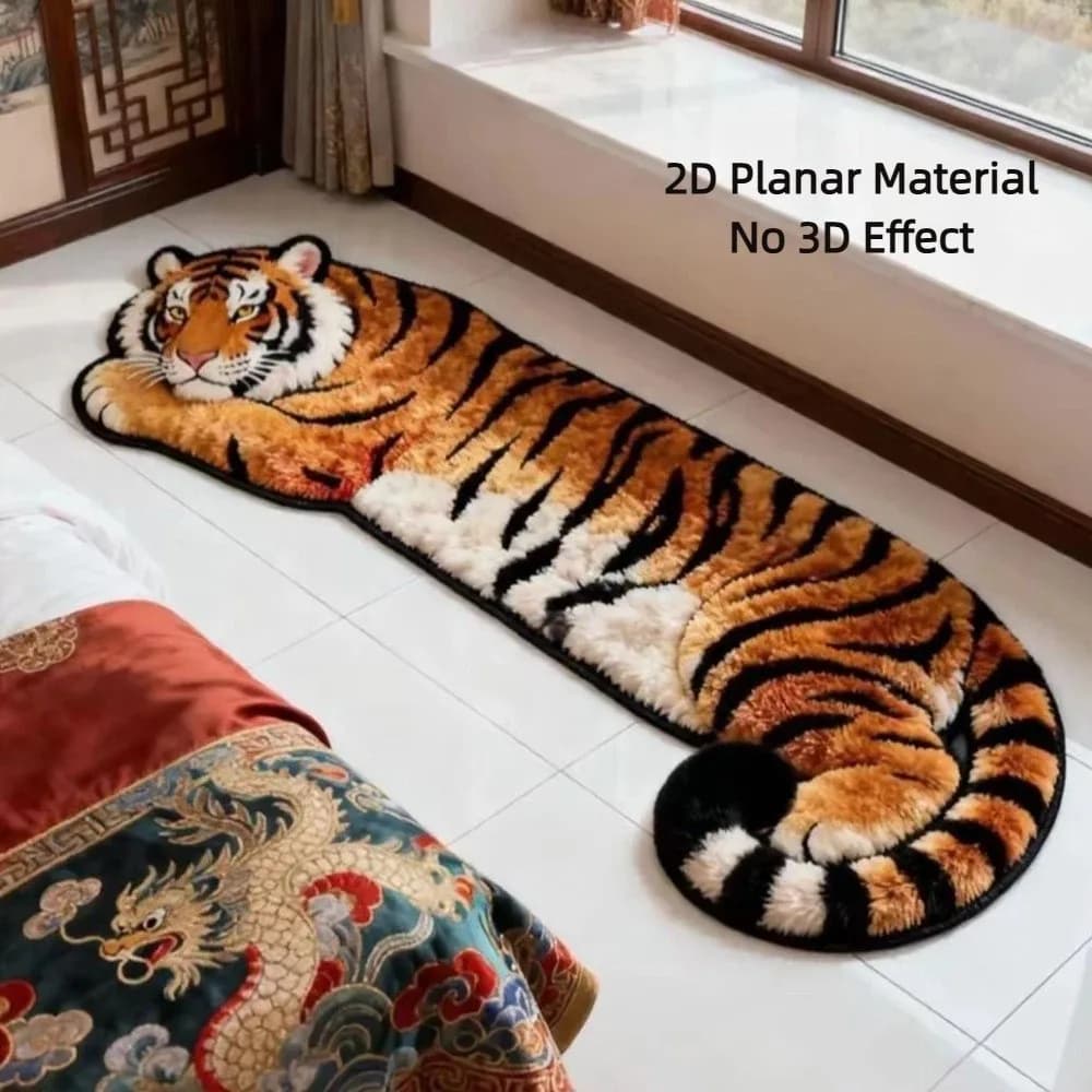 Tappeto Creativo 2D a Forma di Tigre per Camera da Letto, Antiscivolo, Assorbente, Resistente all'Abrasione, Realistico, per Comodino e Arredamento Casa