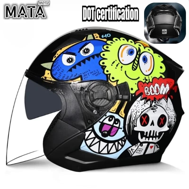 Caschi Moto Mezzi Integrali HOT ORZ con Certificazione DOT, Doppia Lente, per Scooter, Moto, Motocross