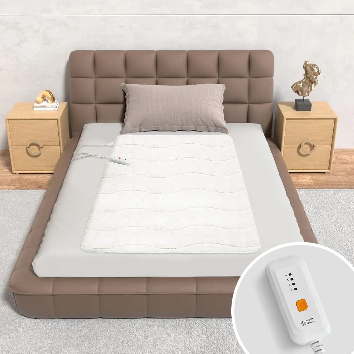 Mini materasso riscaldato a due zone con 4 impostazioni di calore, spegnimento automatico, riscaldamento rapido, lavabile in lavatrice - 31x55 pollici