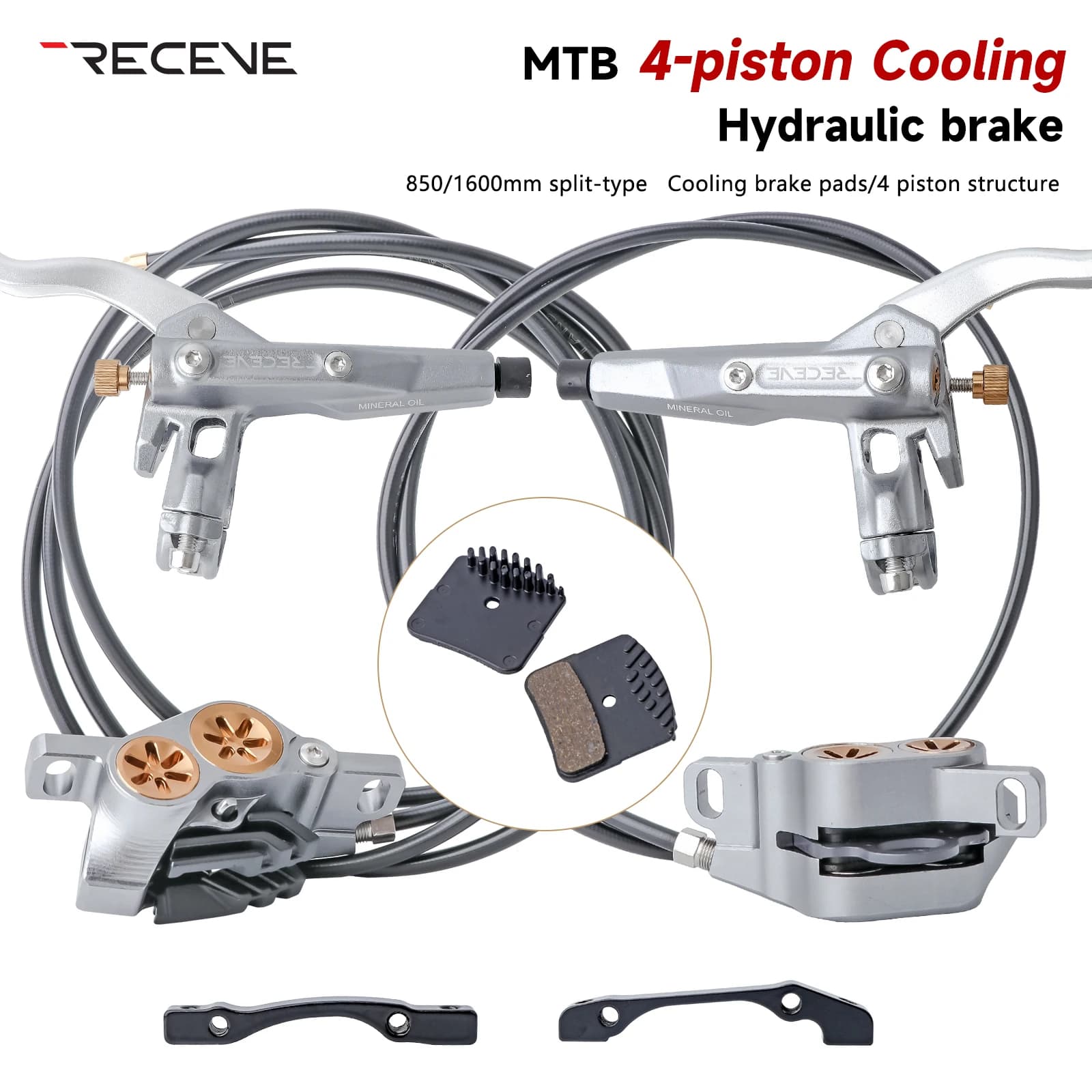 Freni Idraulici MTB REVE M4, Freno a Olio Raffreddato a 4 Pistoni, Freni Idraulici per Bicicletta 850/1600, Dischi per Mountain Bike 160