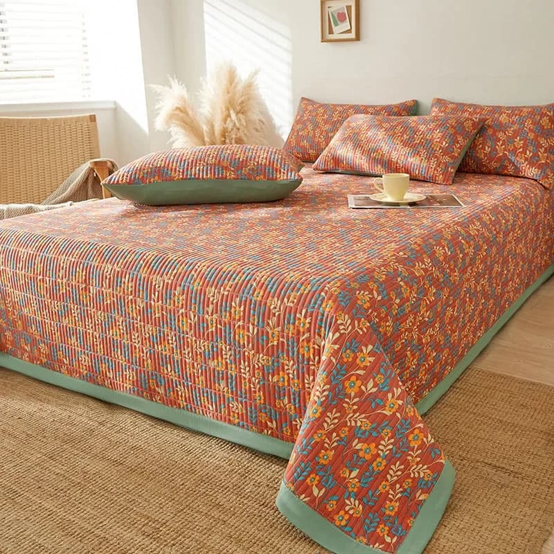 Flower Printed Blanket for Bed Cotton Pastoral Style Bedspread Home Bed Decoraive Quilted Comforter (pillowcase need order)