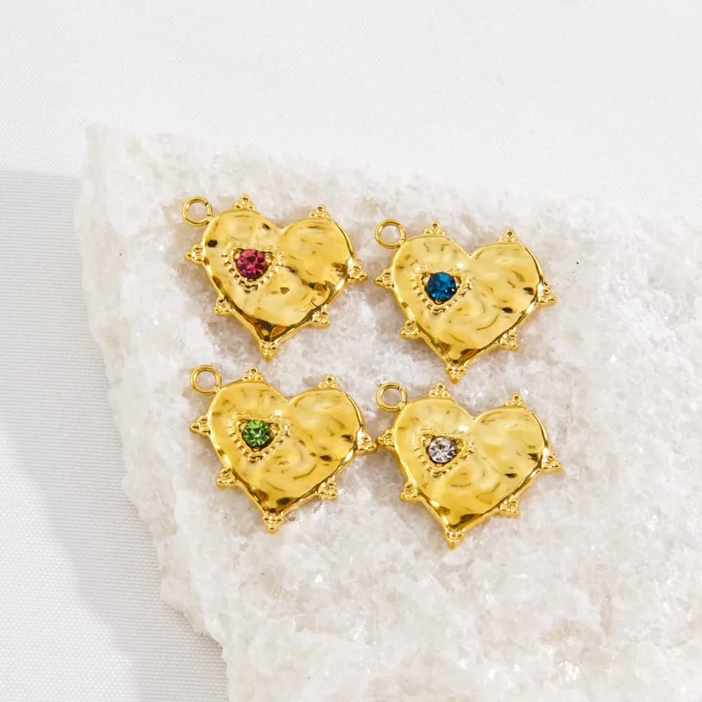 3Pcs Stainless Steel Irregular Heart Colorful Zircon Pendant Fine Polishing Charms for DIY Jewelry Necklace Accessories