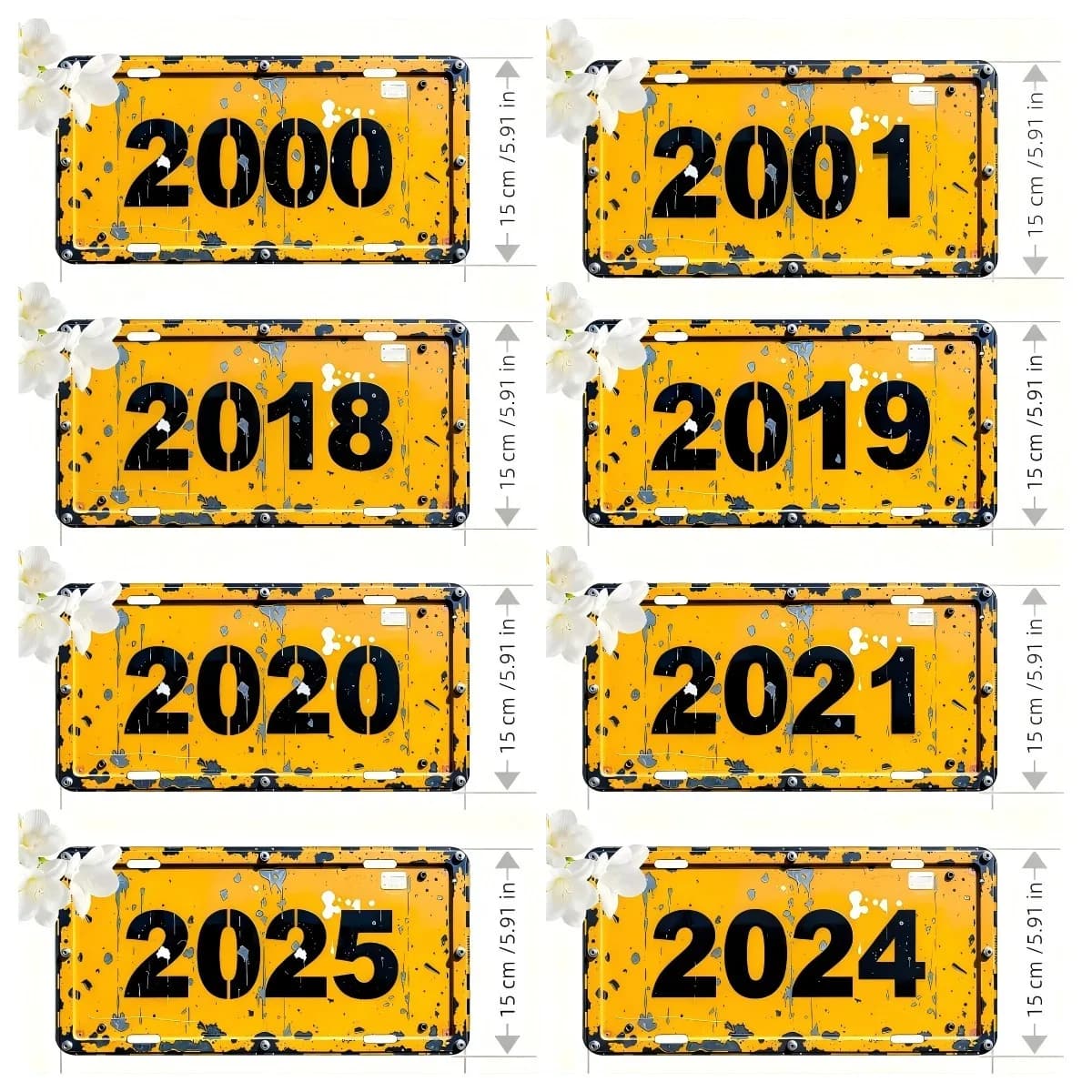 Set di Targhe Vintage in Alluminio con Numero Anno di Nascita 2000 2001 2018 2019 2020 2021 2024 2025, Finitura Invecchiata e Verniciatura ad Alta Definizione