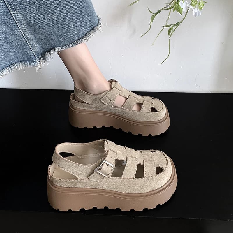 Women's Roman Style Hollow out Woven Sandals Thick Bottom Platform Buckle Slip-On Fashionable Breathable Summer Shoes
