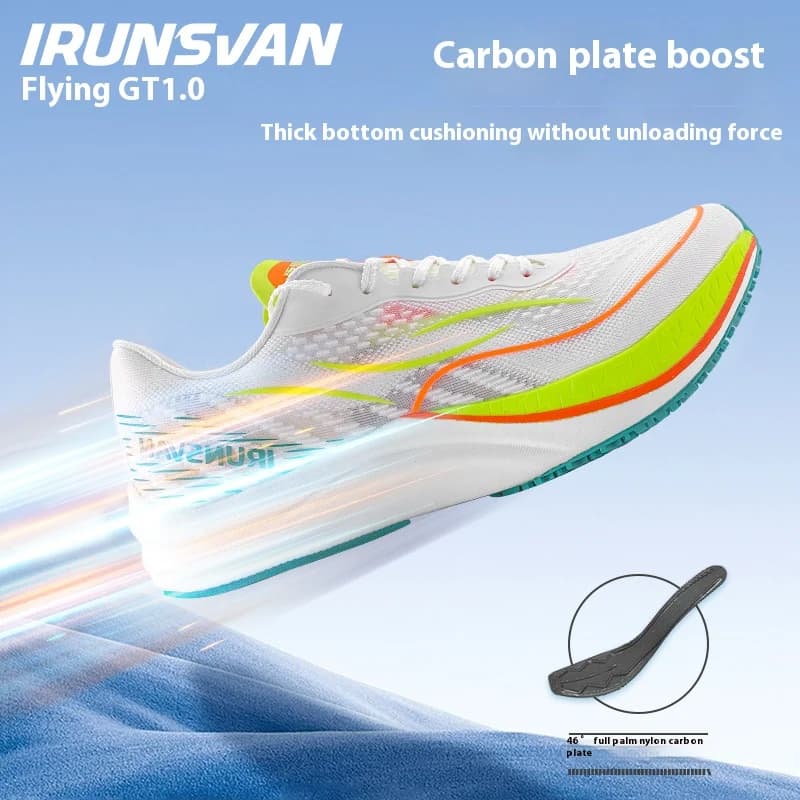 Nuove scarpe da corsa professionali da uomo IRUNSVAN - Piombo pieno in nylon con piastra in carbonio Design con spacco colorato Traspirante e stabile Ideale per l'atletica