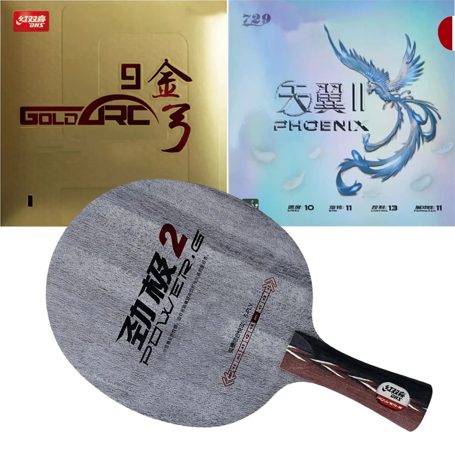 Professional DHS POWER G PG 2 racket set with DHS Gold Arc 9 and 729 PHOENIX 2 for Ping Pong with Sponge