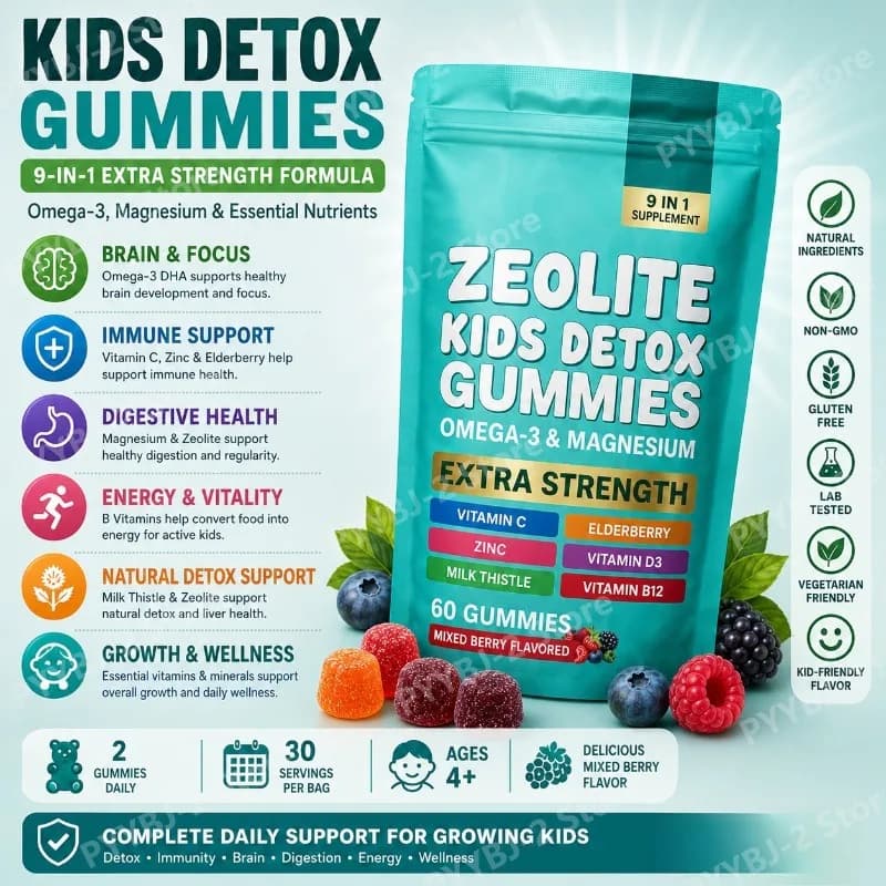 Zeolite Gummies 60 Count Contain Multivitamin Omega-3 Magnesium and Elderberry Support Detoxification & Immune System Health