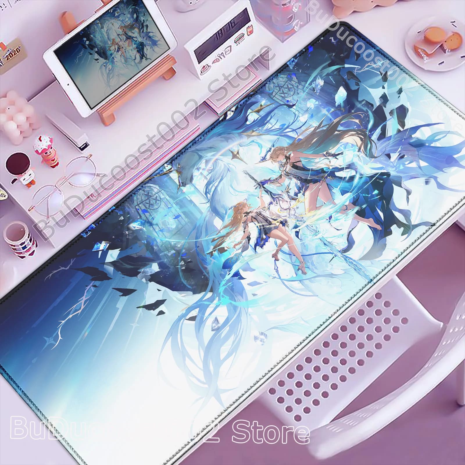 Simpatico Tappetino per Mouse PC Wuthering Waves Cartethyia Aemeath Chisa Luno, Tappetino per Tastiera Anime Girl, Grande Tappetino da Scrivania per Gaming