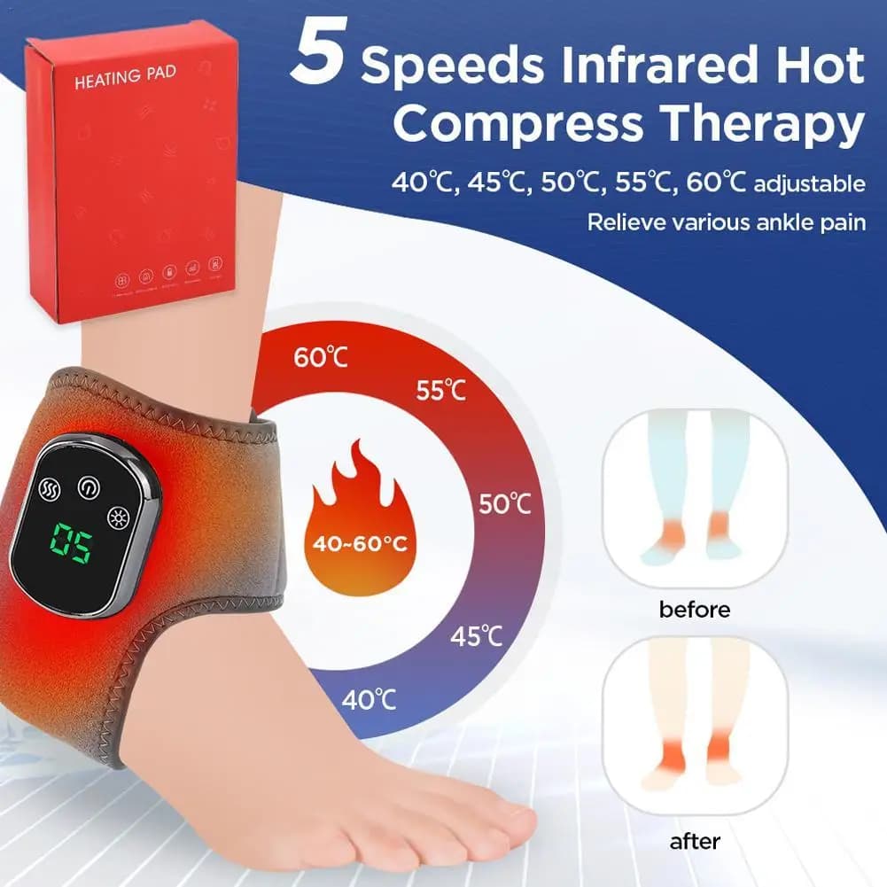 Massaggiatore termico per piedi Compresse calde Massaggiatore a vibrazione Timer Materiale traspirante Massaggio alla caviglia Avvolgimento riscaldato Supporto Tutore Protezione del piede