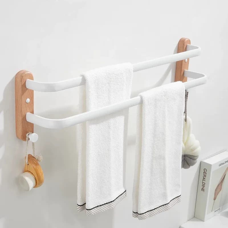 Wood Bathroom Towel Bar Wall Mounted Toilet Rack White Towel Holder Whie Hook 40-50cm Bar Rail Bathroom Accessories