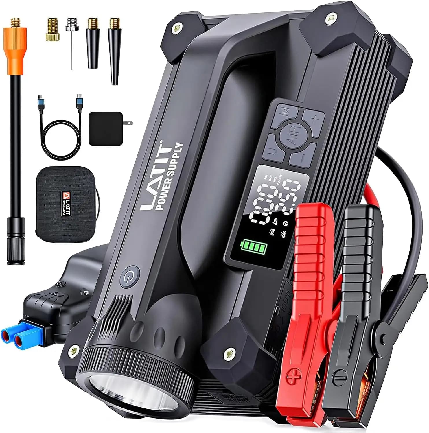 Avviatore di Emergenza 6000A con Compressore d'Aria, Ricarica Rapida 65W, Gonfiatore Pneumatici 150PSI per Auto e Camion