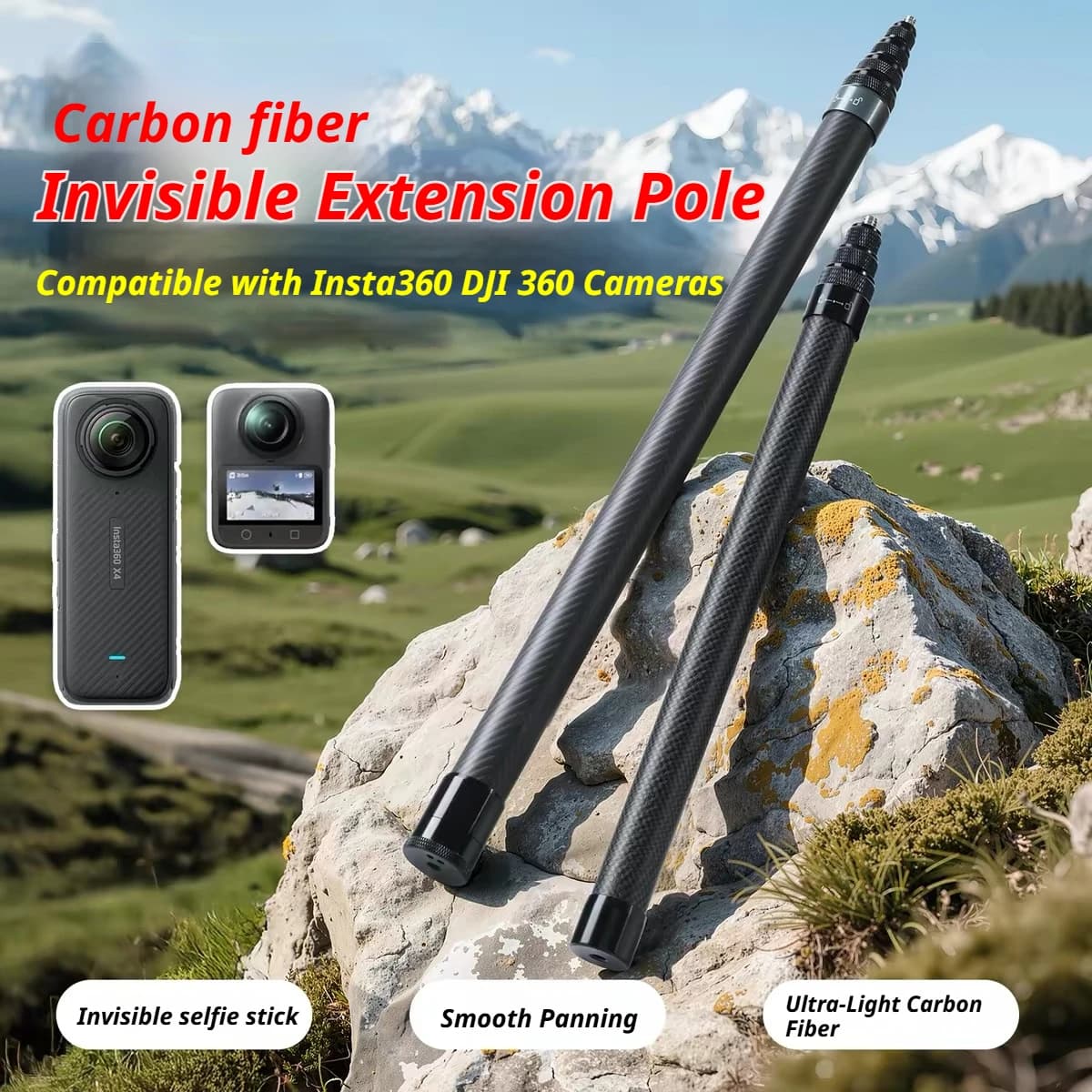 For Insta360 X4 Air/X5 x4 x3 Carbon Fiber Invisible Selfie Stick 1.5m 3m Bullet Time Bundle Tripod Handle for Insta 360 Accessor